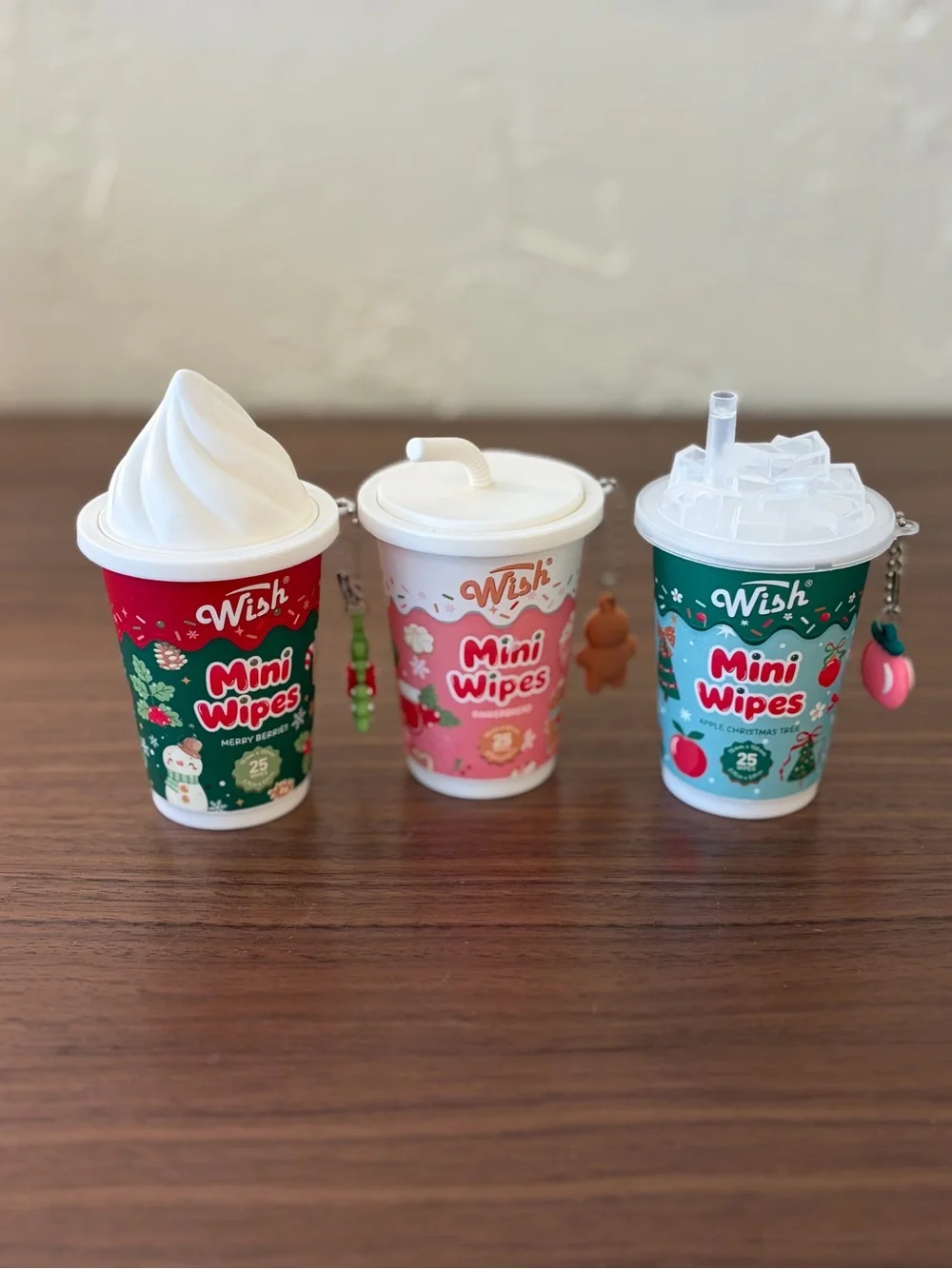 Wish Christmas Mini Wipes Holiday Cup Containers Set of 3 New